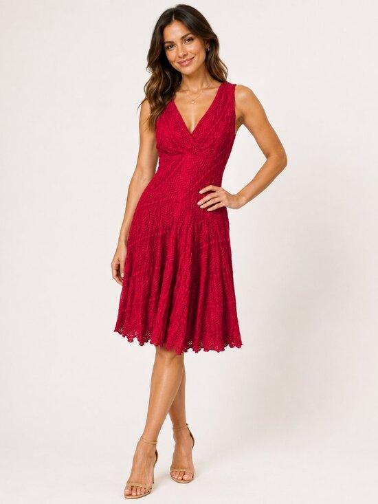 Rabbit Rabbit Rabbit Dresses & Skirts - Rabbit Rabbit Rabbit Red Sleeveless V-Neck Lace Midi Dress